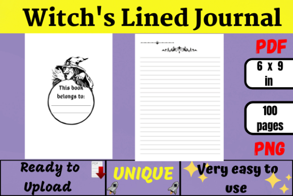 Witch's Lined Journal KDP: Ready-to-Use Halloween Assets